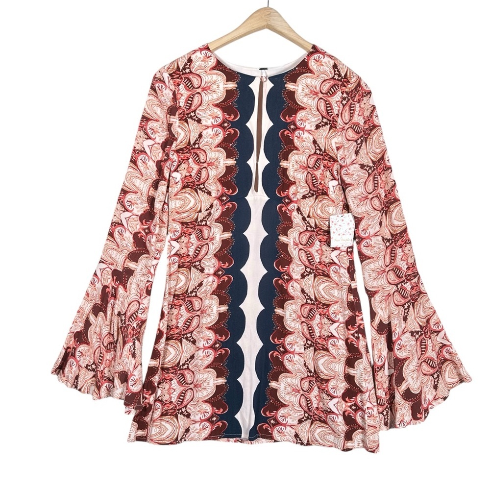 FREE PEOPLE Ossie Vibes Bell Sleeves Print Tunic Dress in Ivory - Picture 12 of 13